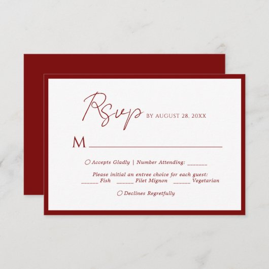 Minimaal Script Menu Keuze Rode Rand Wedding RSVP (Voorkant / Achterkant)