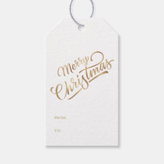 Minimaal Script Merry Christmas Gold Foil Cadeaulabel (Voorkant)