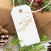 Minimaal Script Merry Christmas Gold Foil Cadeaulabel