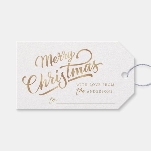 Minimaal Script Merry Christmas Gold Foil Cadeaulabel (Voorkant (Horizontaal))