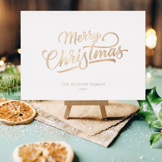 Minimaal Script Merry Christmas Gold Foil Folie Feestdagenkaart