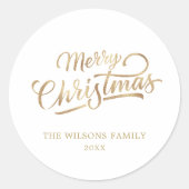 Minimaal Script Merry Christmas Gold Foil Ronde Sticker (Voorkant)