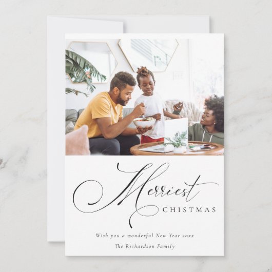 Minimaal script Merry Christmas Groet Foto Feestdagenkaart (Voorkant)