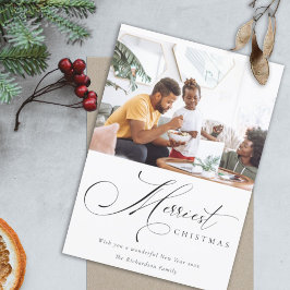 Minimaal script Merry Christmas Groet Foto Feestdagenkaart