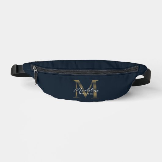 Minimaal script metaalachtig marineblauw goud mono heuptasje (Voorkant)