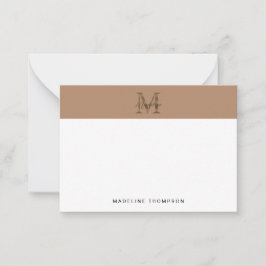 Minimaal script metalen taupe goud monogram notitiekaartje