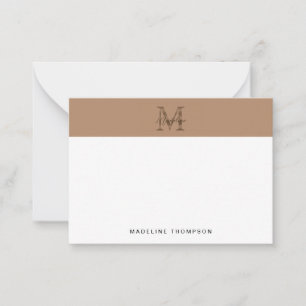 Minimaal script metalen taupe goud monogram notitiekaartje