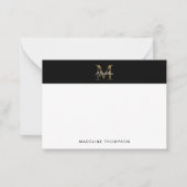 Minimaal Script Metallic Black Gold Monogram Notitiekaartje (Voorkant)