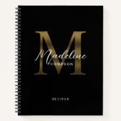 Minimaal Script Metallic Zwart Goud Monogram Recep Notitieboek (Voorkant)