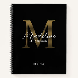 Minimaal Script Metallic Zwart Goud Monogram Recep Notitieboek