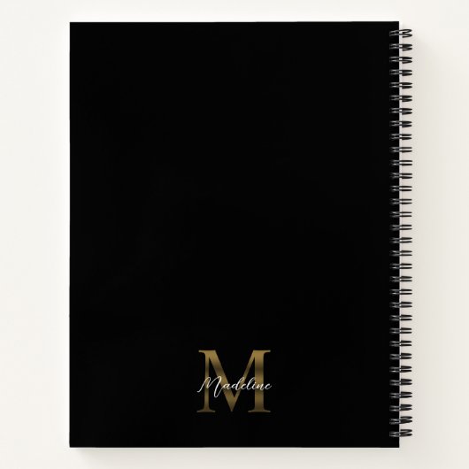 Minimaal Script Metallic Zwart Goud Monogram Recep Notitieboek (Achterkant)