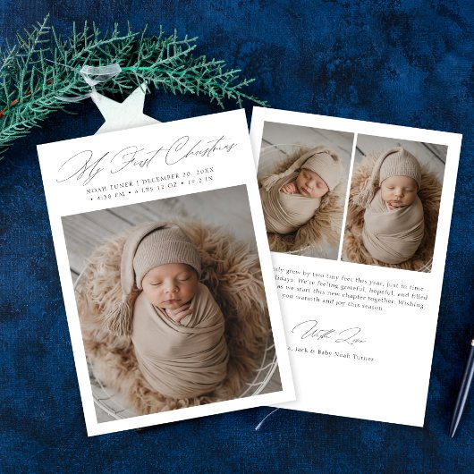 Minimaal script Mijn eerste kerst Baby fotokaart Feestdagenkaart