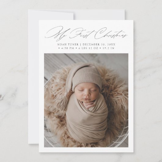 Minimaal script Mijn eerste kerst Baby fotokaart Feestdagenkaart (Voorkant)