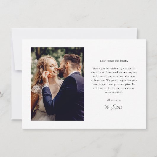 Minimaal script Modern Photo Wedding Bedankkaart (Achterkant)