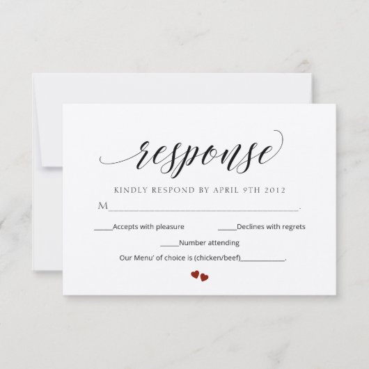 Minimaal Script Modern RSVP Wedding Response Kaart (Voorkant)