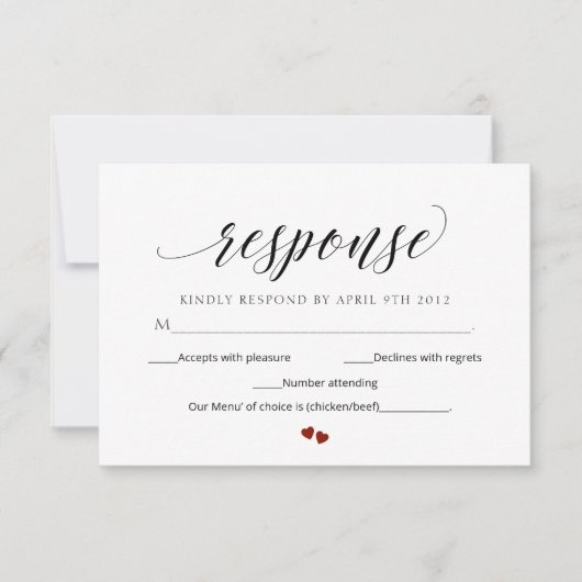Minimaal Script Modern RSVP Wedding Response Kaart (Voorkant)