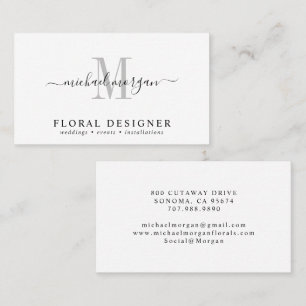 Minimaal script monogram bloemendesigner visitekaartje