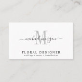 Minimaal script monogram bloemendesigner visitekaartje (Voorkant)