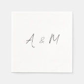 Minimaal script monogram boho bruiloft zwart wit servet (Voorkant)