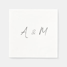 Minimaal script monogram boho bruiloft zwart wit servet