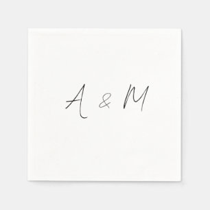 Minimaal script monogram boho bruiloft zwart wit servet