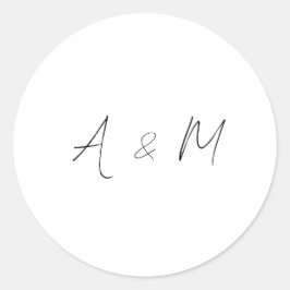 Minimaal script Monogram Boho Wedding Black White Ronde Sticker