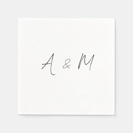 Minimaal script Monogram Boho Wedding Black White Servet (Voorkant)
