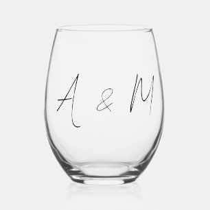 Minimaal script Monogram Boho Wedding Black White Wijnglas Zonder Voet