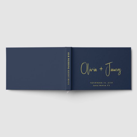 Minimaal Script Navy Blue Wedding Gastenboek (Volledig)