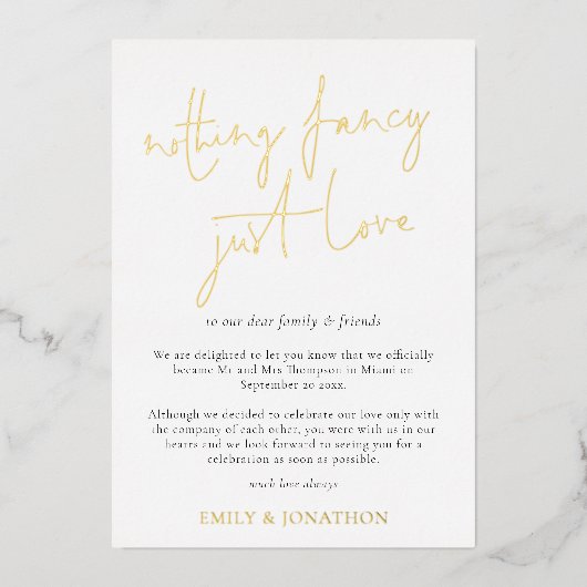 Minimaal script niets Fancy elopement Real Folie Uitnodiging (Voorkant)