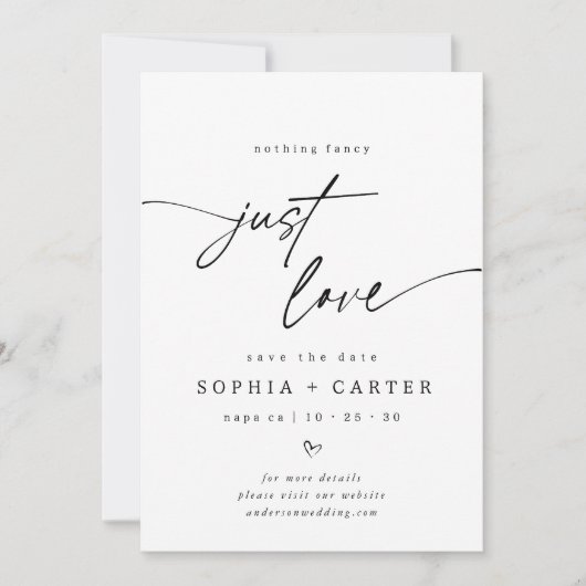 Minimaal script Niets fancy Gewoon liefde Save The Date (Voorkant)