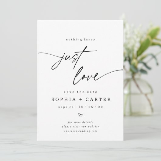Minimaal script Niets fancy Gewoon liefde Save The Date (Staand voorkant)