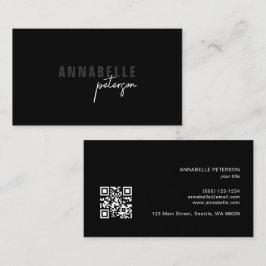 Minimaal script professioneel chic zwart QR-code Visitekaartje