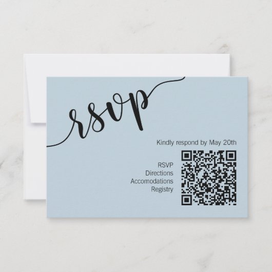 Minimaal script QR-code Lichtblauw RSVP Kaartje (Voorkant)