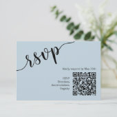Minimaal script QR-code Lichtblauw RSVP Kaartje (Staand voorkant)
