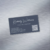 Minimaal Script QR Code Professional Blauw Magnetisch Visitekaartje (Voorbeeld)