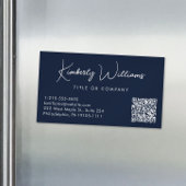 Minimaal Script QR Code Professional Blauw Magnetisch Visitekaartje