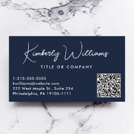 Minimaal Script QR Code Professional Blauw Visitekaartje