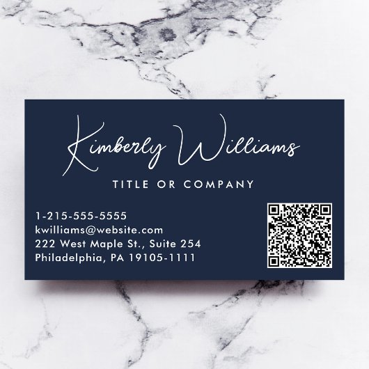 Minimaal Script QR Code Professional Blauw Visitekaartje