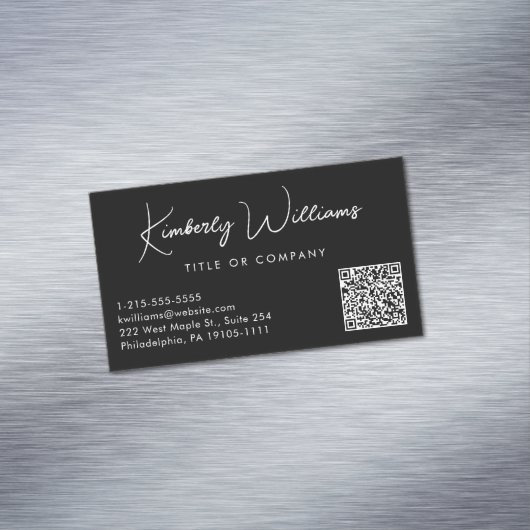 Minimaal Script QR Code Professional Zwart Magnetisch Visitekaartje (Voorbeeld)