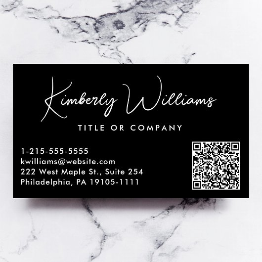 Minimaal Script QR Code Professional Zwart Visitekaartje