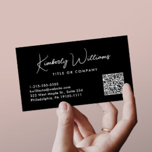 Minimaal Script QR Code Professional Zwart Visitekaartje