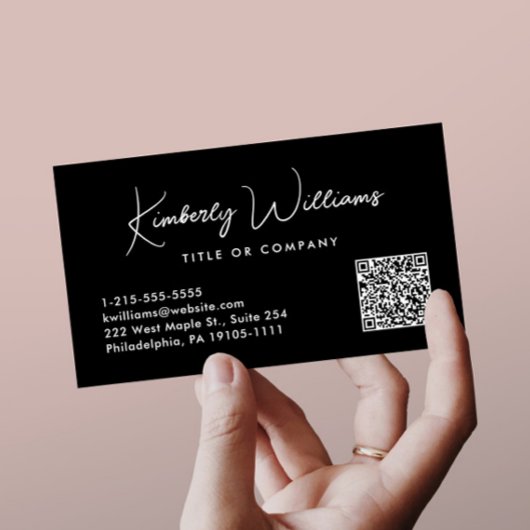 Minimaal Script QR Code Professional Zwart Visitekaartje