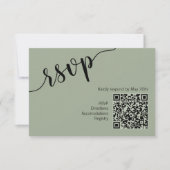 Minimaal script QR-code salie groen RSVP Kaartje (Voorkant)