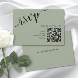 Minimaal script QR-code salie groen RSVP Kaartje