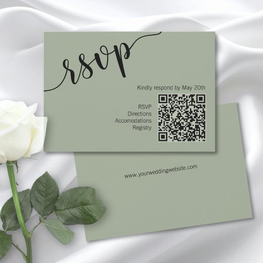 Minimaal script QR-code salie groen RSVP Kaartje