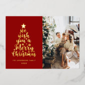 Minimaal script rood goud echt folie vrolijk kerst feestdagenkaart (Voorkant)