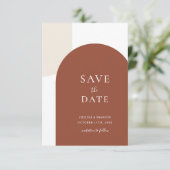 Minimaal Script Rustieke Terracotta Boho Boog Brui Save The Date (Staand voorkant)