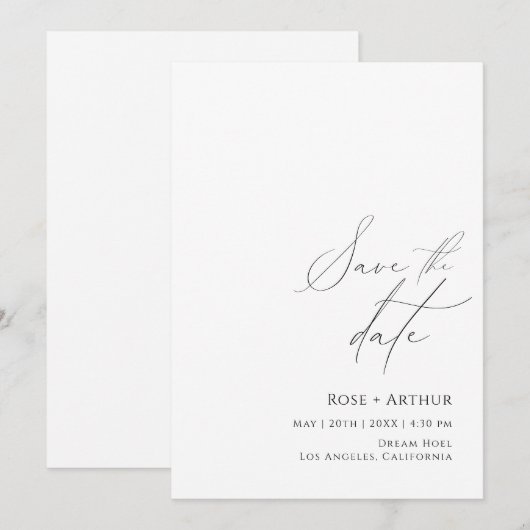 Minimaal Script Save The Date Kaart (Voorkant / Achterkant)