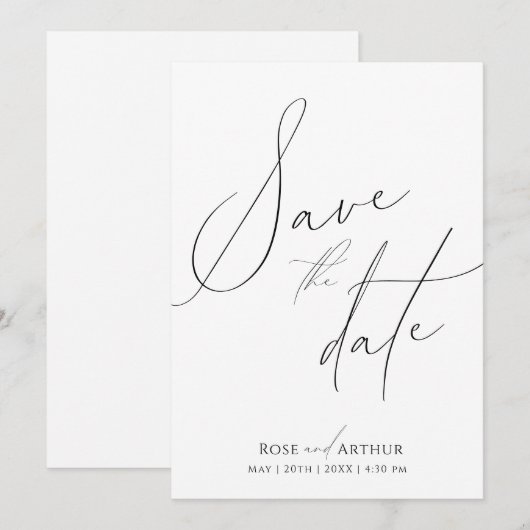 Minimaal Script Save The Date Kaart (Voorkant / Achterkant)